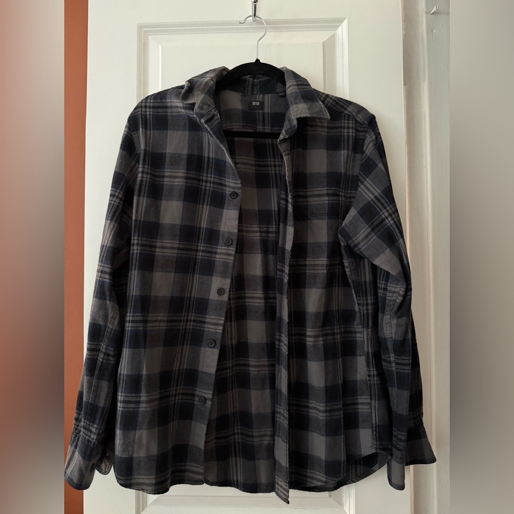 Uniqlo Men’s Plaid Button-Up Jacket Coat - Gray & Navy